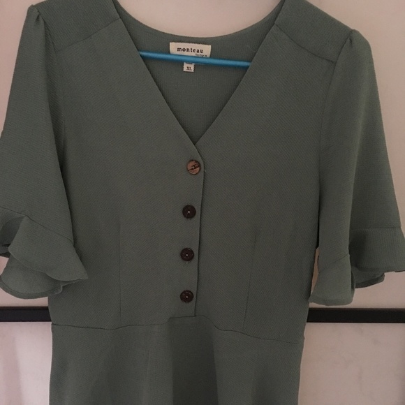 OLIVE GREEN RUFFLE SHIRT - Picture 1 of 1